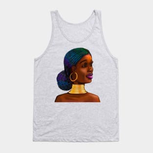 Black is beautiful Afro queen. The best Gifts for black women 2022- Mahagony brown skin girl with ombre braided, black African woman Tank Top